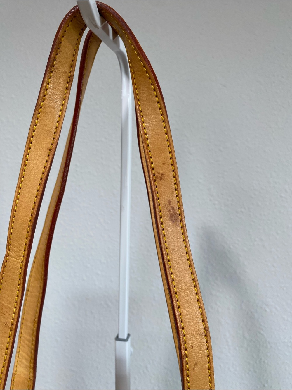 Beige Check Canvas Tote with Tan Leather Straps - Picture 4 of 16